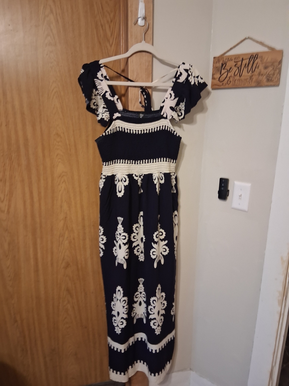SHEIN Navy Maxi Dress with Cream Floral Accents